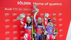 Mikaela Shiffrin celebrates her win in Soelden Saturday (US Ski Team photo).
