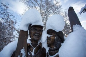 snow on statues